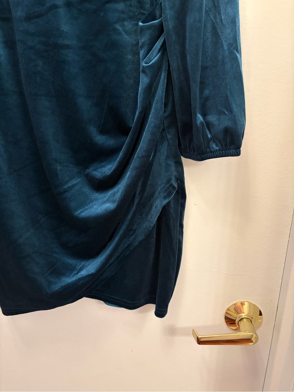 Teal Blue Velvet Ruched Long Sleeve Dress Women’s Large Sz L Brand Serra - Picture 9 of 11
